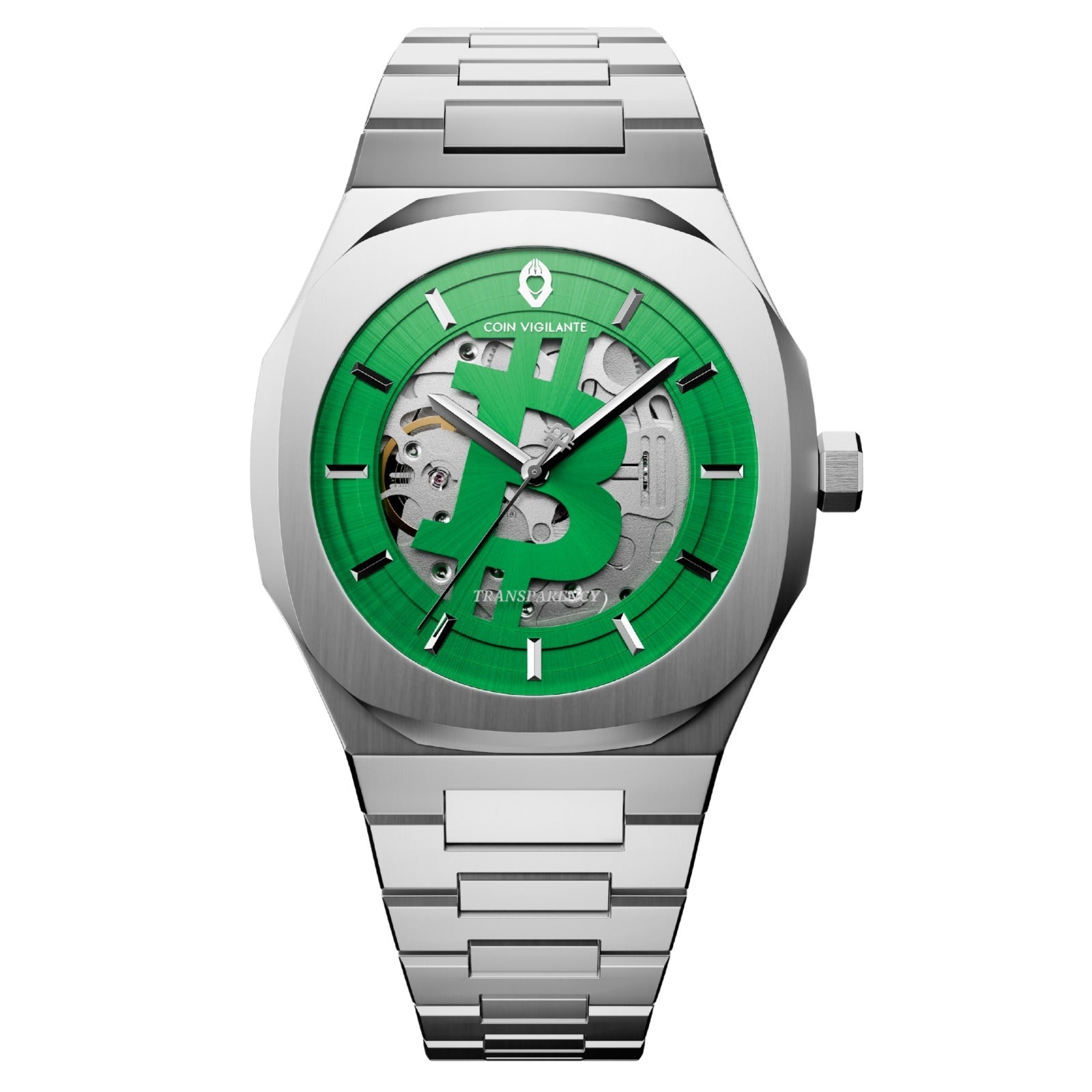 NEW: Bitcoin Transparency Edition Watch - Silver x Green Dial - Coin Vigilante