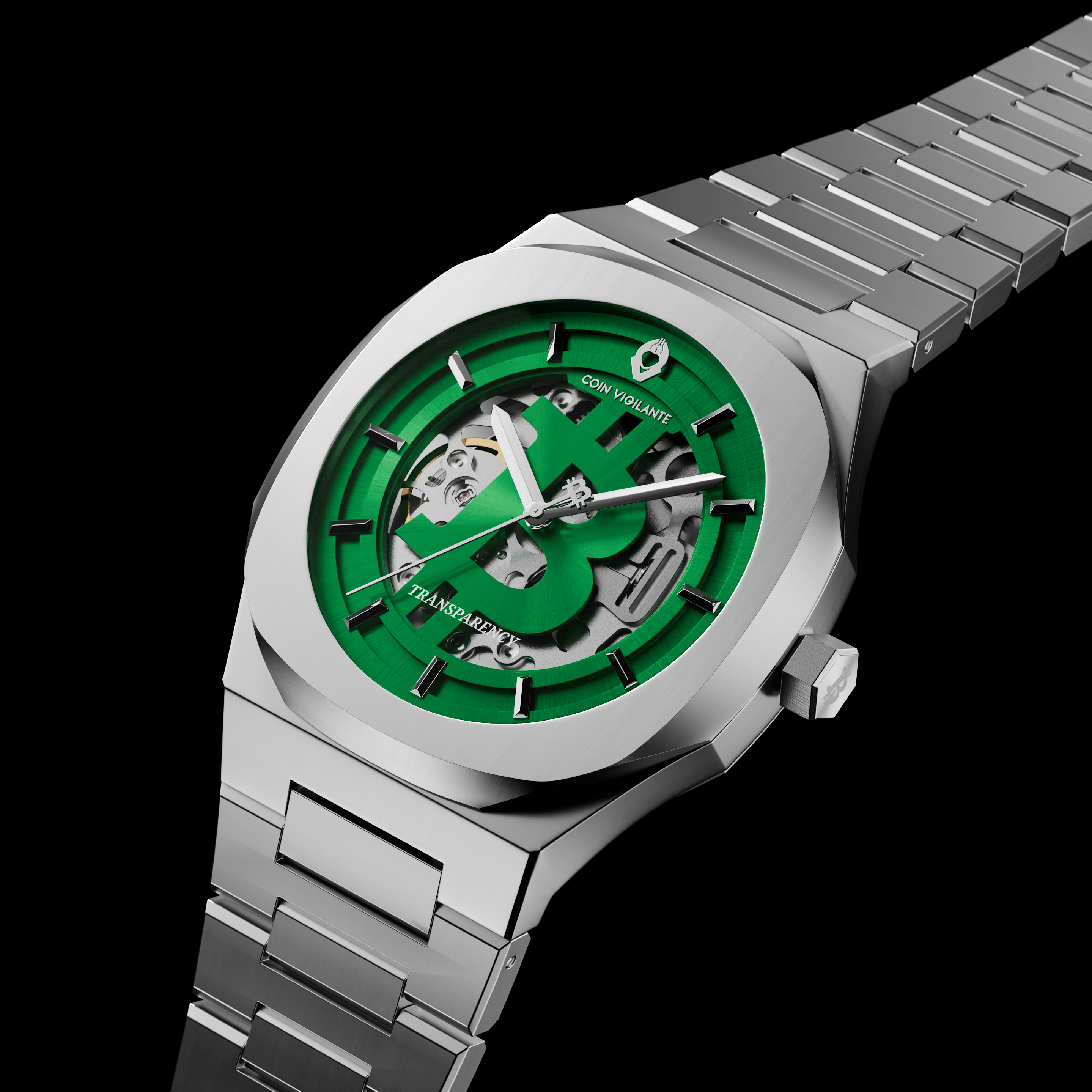 NEW: Bitcoin Transparency Edition Watch - Silver x Green Dial - Coin Vigilante