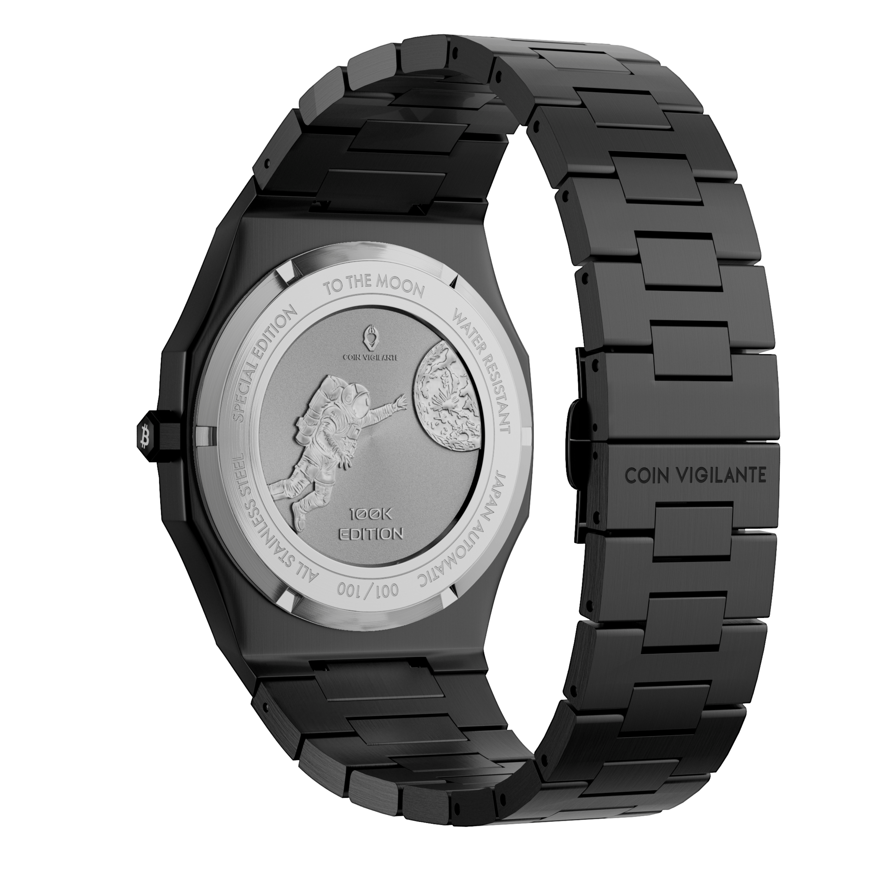 To The Moon - $100K Edition Bitcoin Watch (Black) - Coin Vigilante