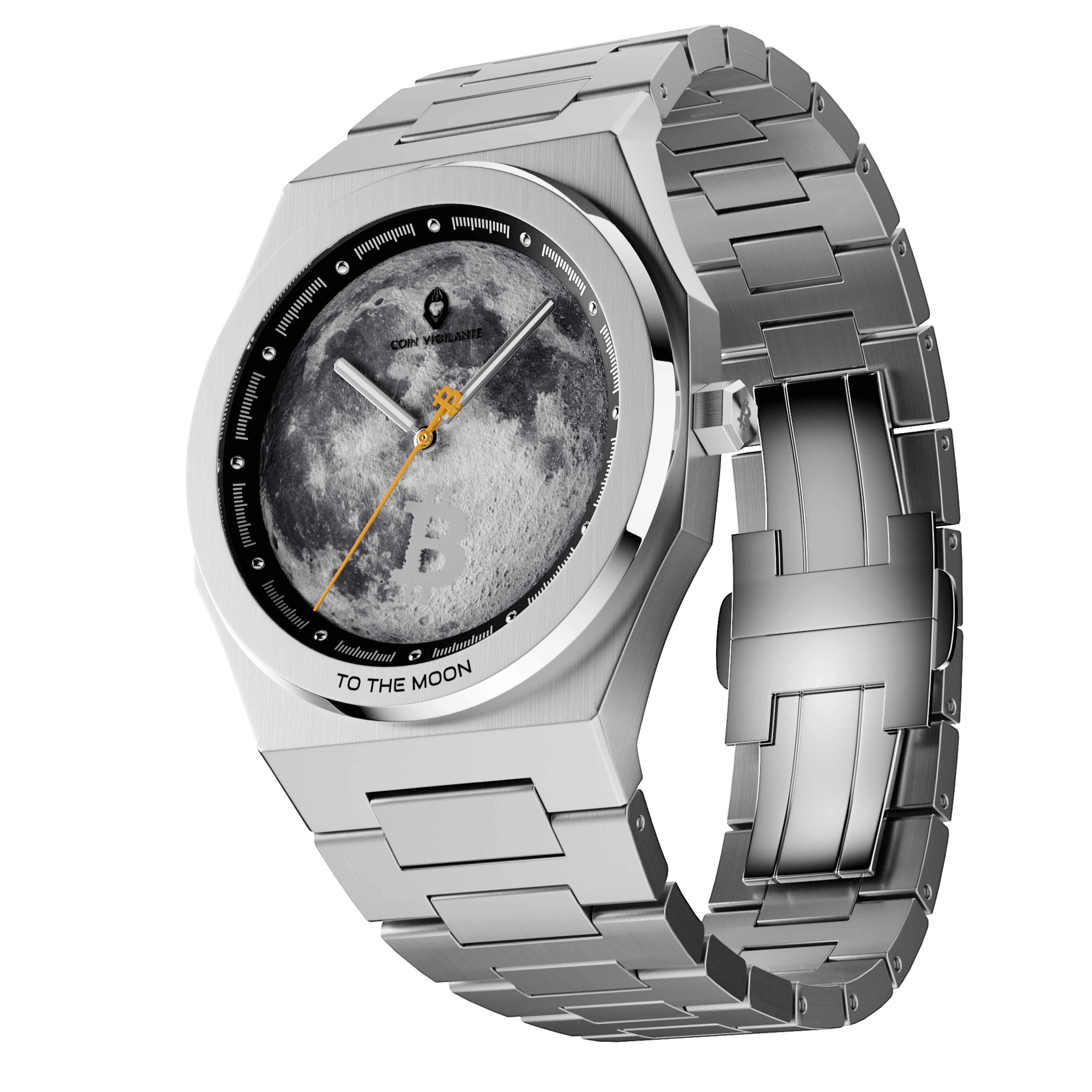 To The Moon - $100K Edition Bitcoin Watch (Silver) - Coin Vigilante