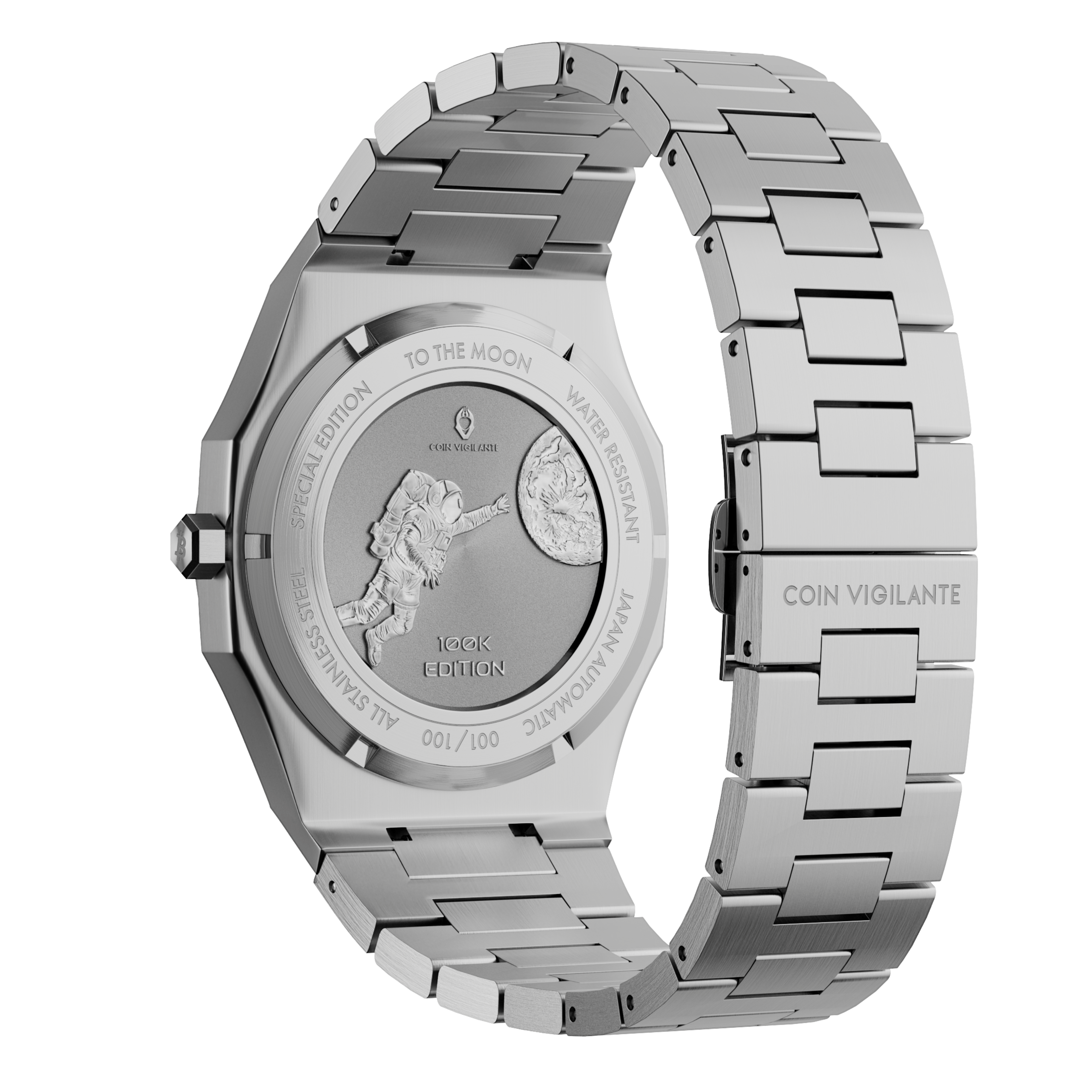 To The Moon - $100K Edition Bitcoin Watch (Silver) - Coin Vigilante