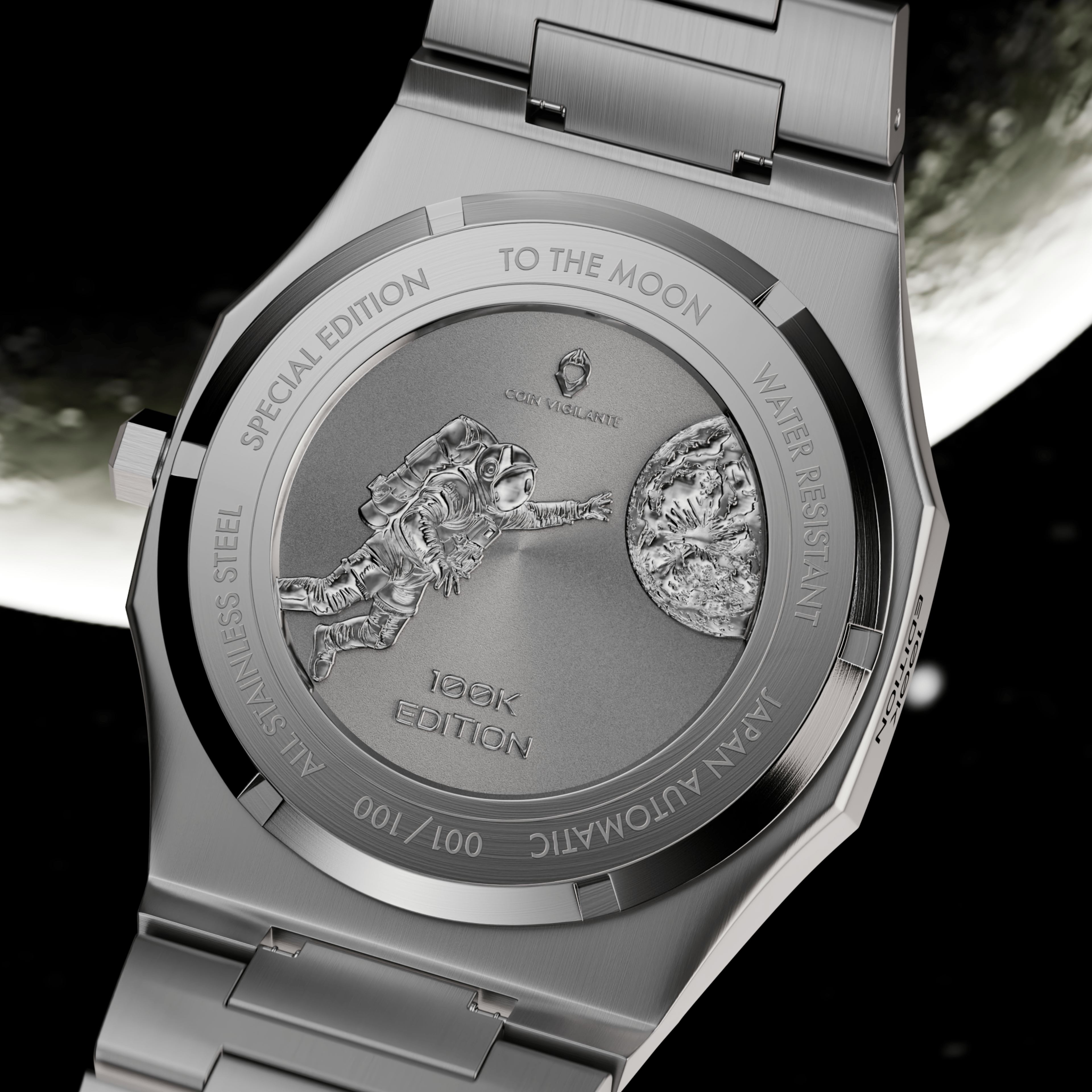 To The Moon - $100K Edition Bitcoin Watch (Silver) - Coin Vigilante