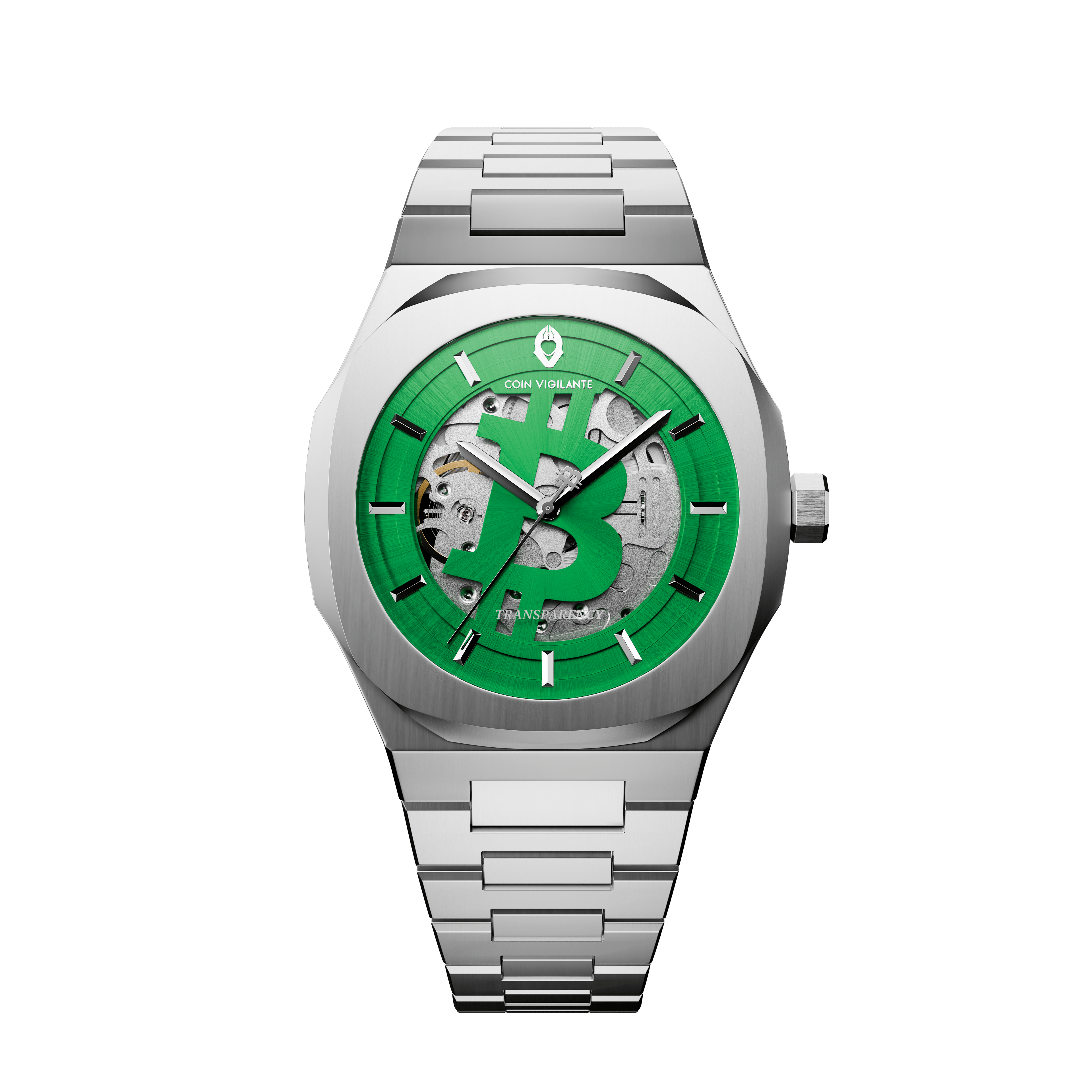 NEW: Bitcoin Transparency Edition Watch - Silver x Green Dial - Coin Vigilante