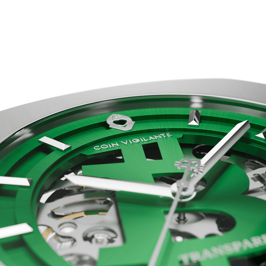NEW: Bitcoin Transparency Edition Watch - Silver x Green Dial - Coin Vigilante