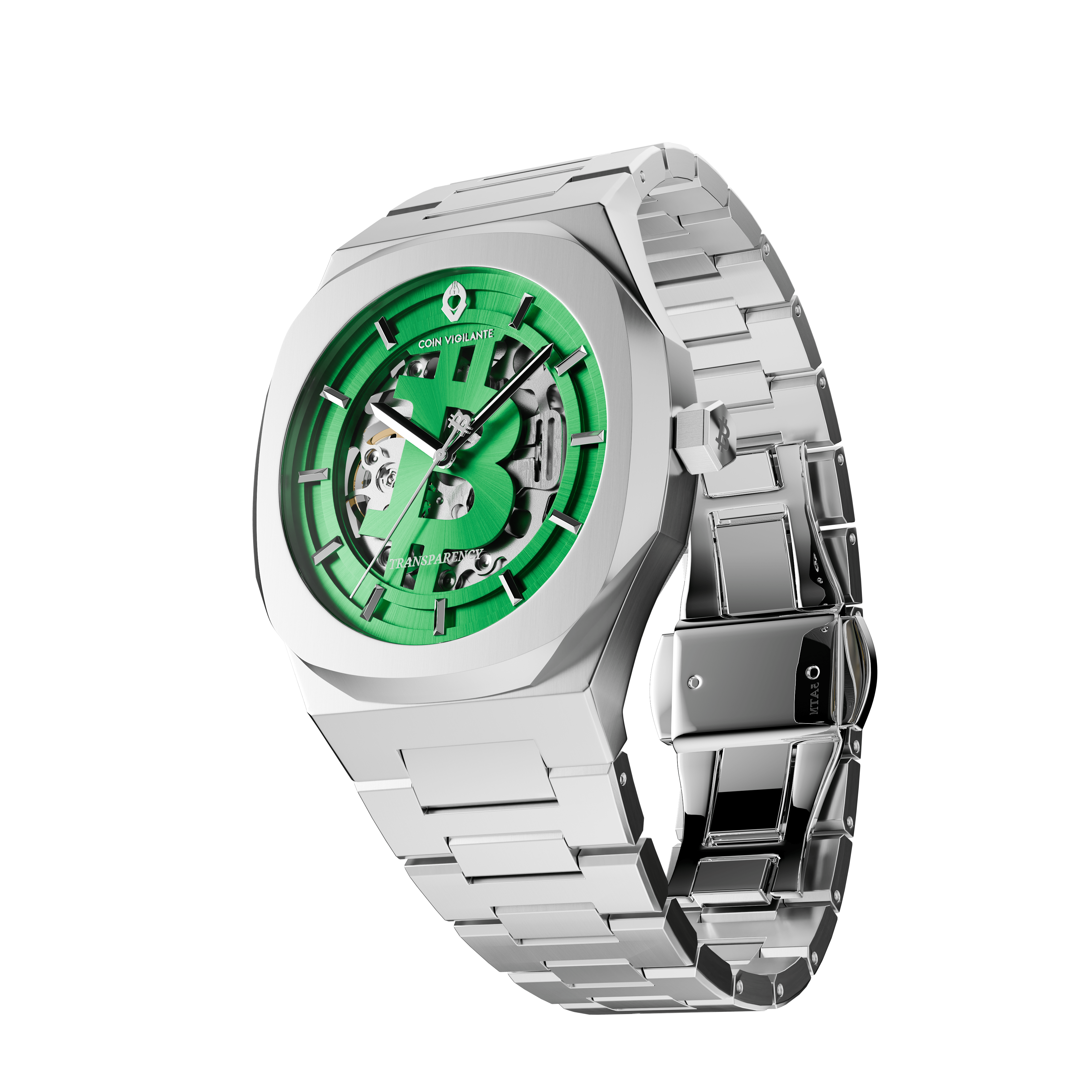 NEW: Bitcoin Transparency Edition Watch - Silver x Green Dial - Coin Vigilante