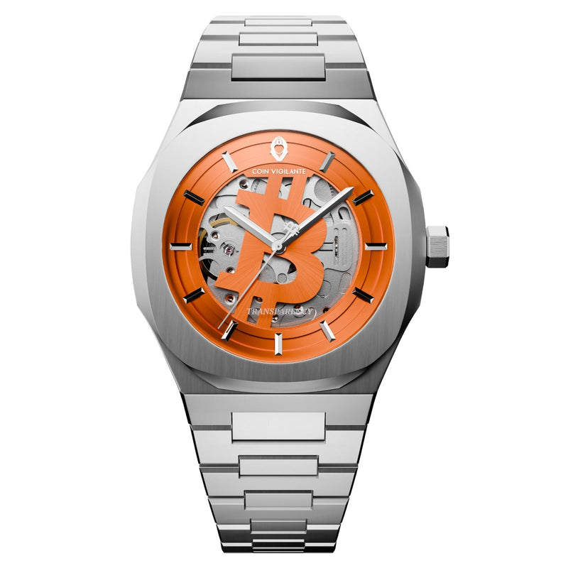 NEW: Bitcoin Transparency Edition Watch - Silver x Orange Dial - Coin Vigilante