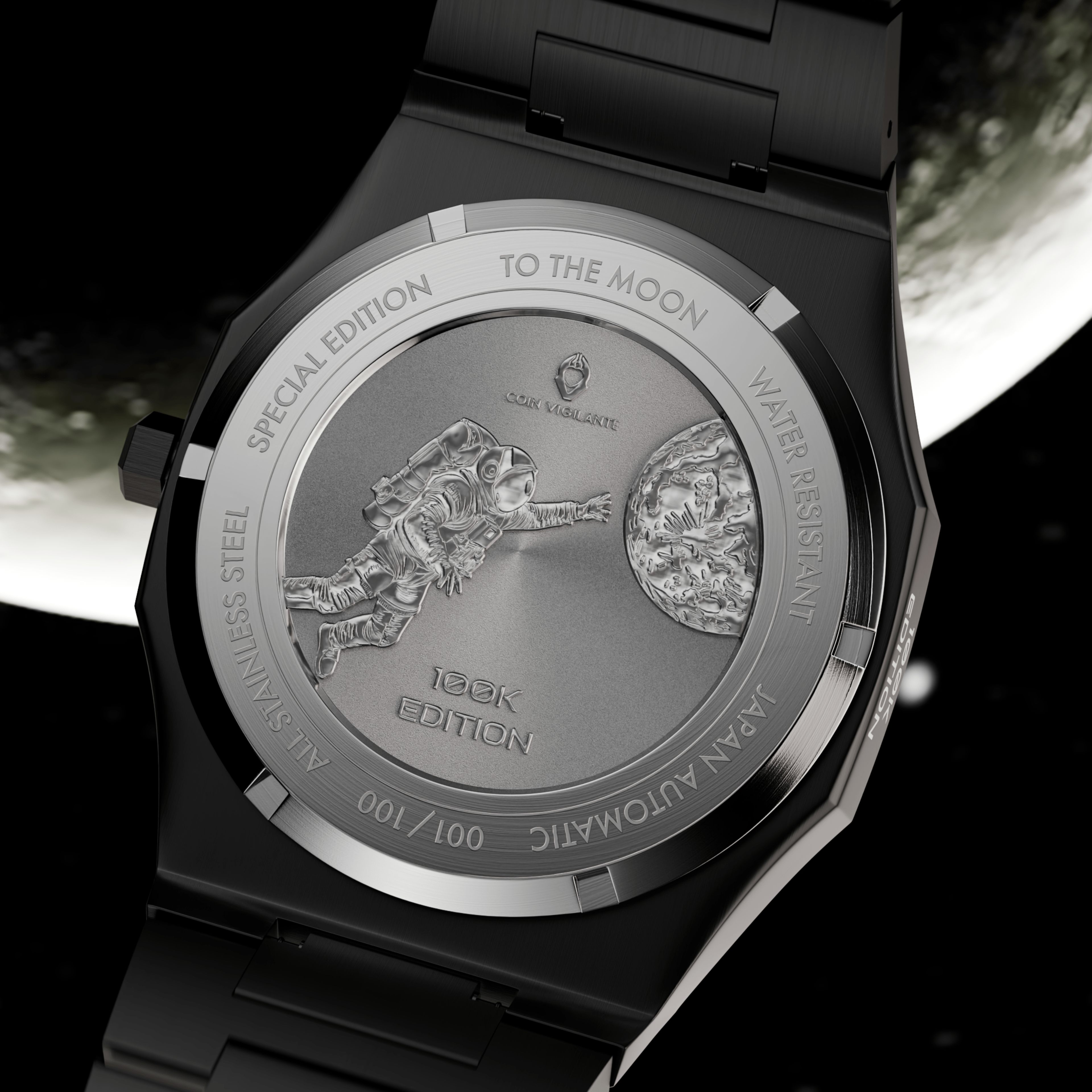To The Moon - $100K Edition Bitcoin Watch (Black) - Coin Vigilante