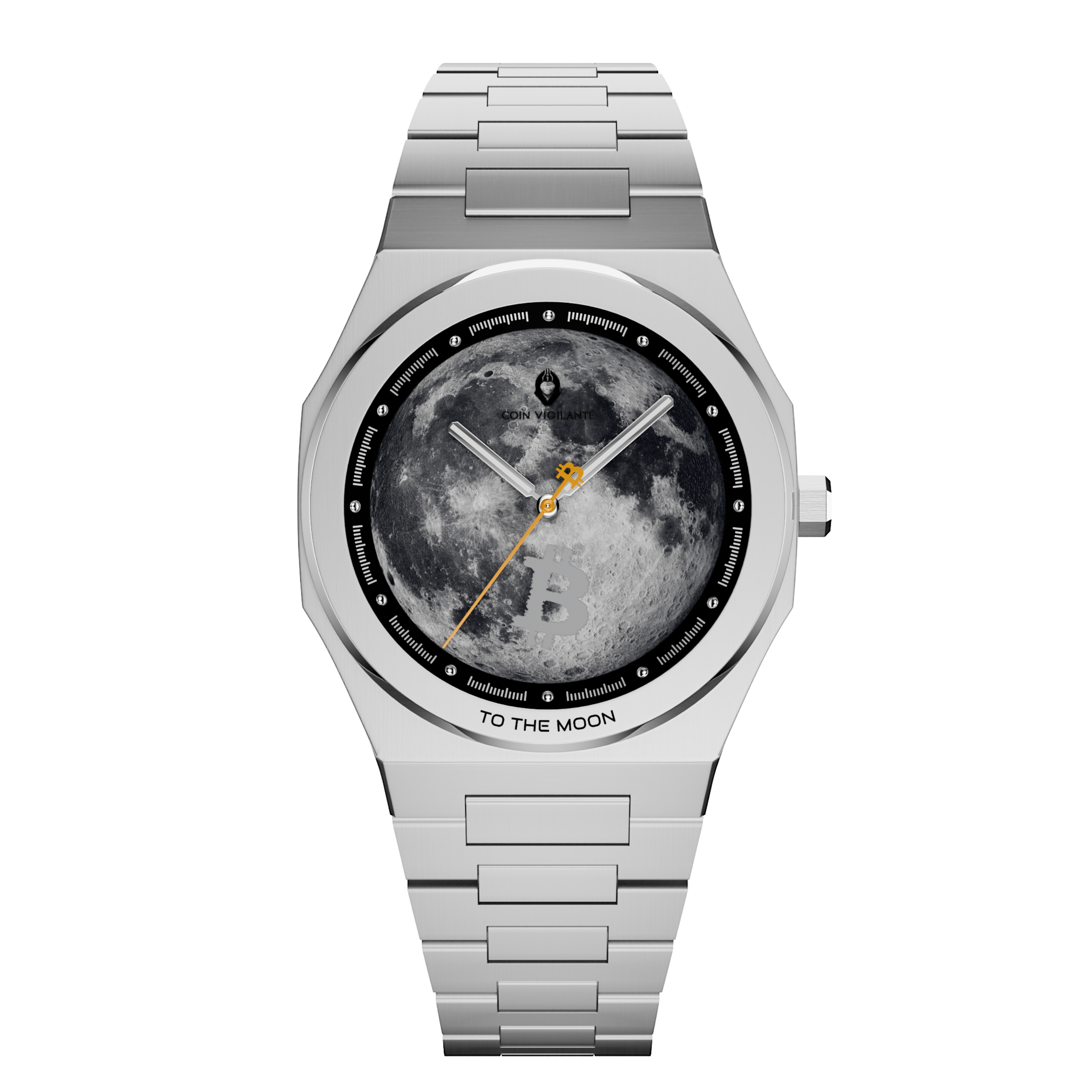To The Moon - $100K Edition Bitcoin Watch (Silver) - Coin Vigilante