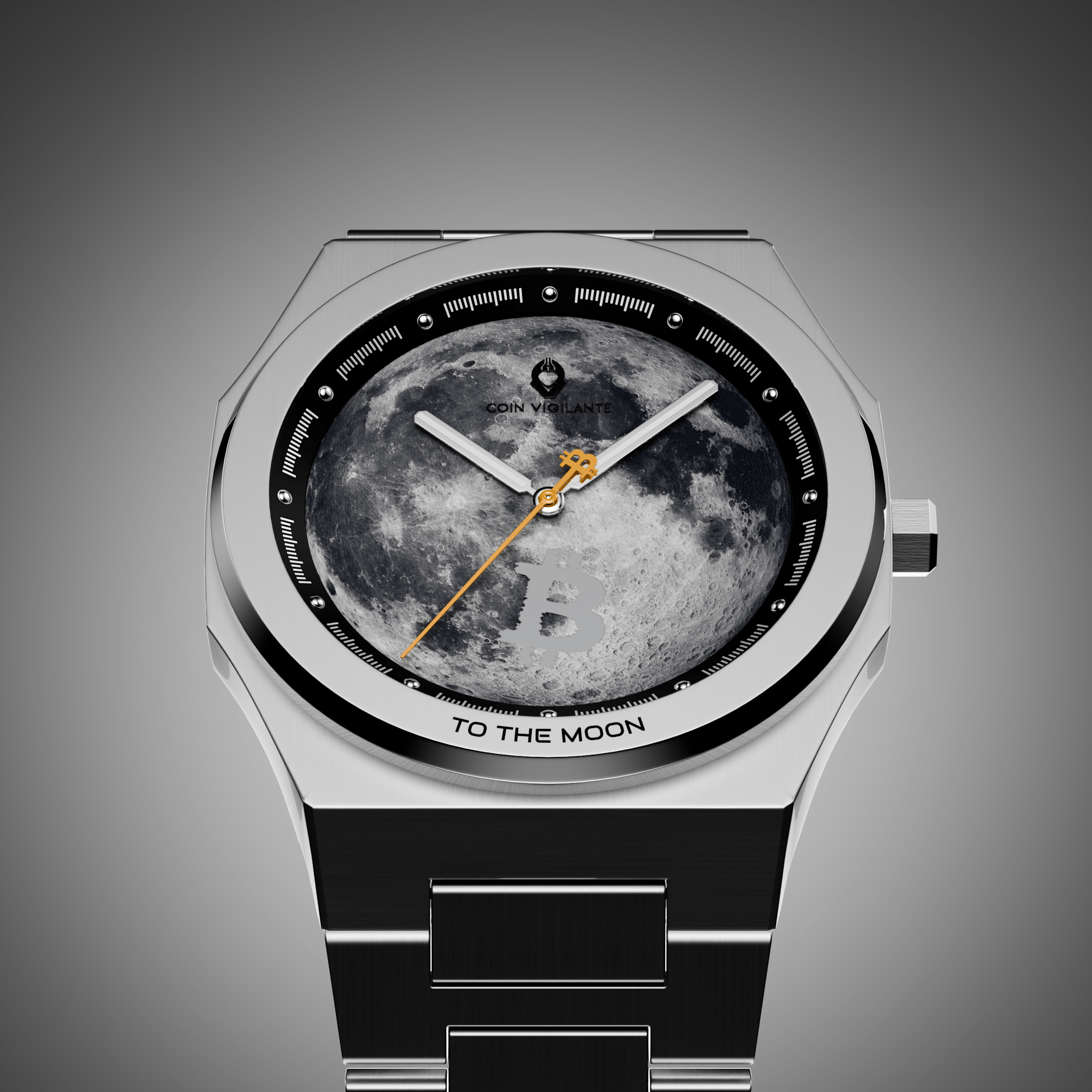 To The Moon - $100K Edition Bitcoin Watch (Silver) - Coin Vigilante