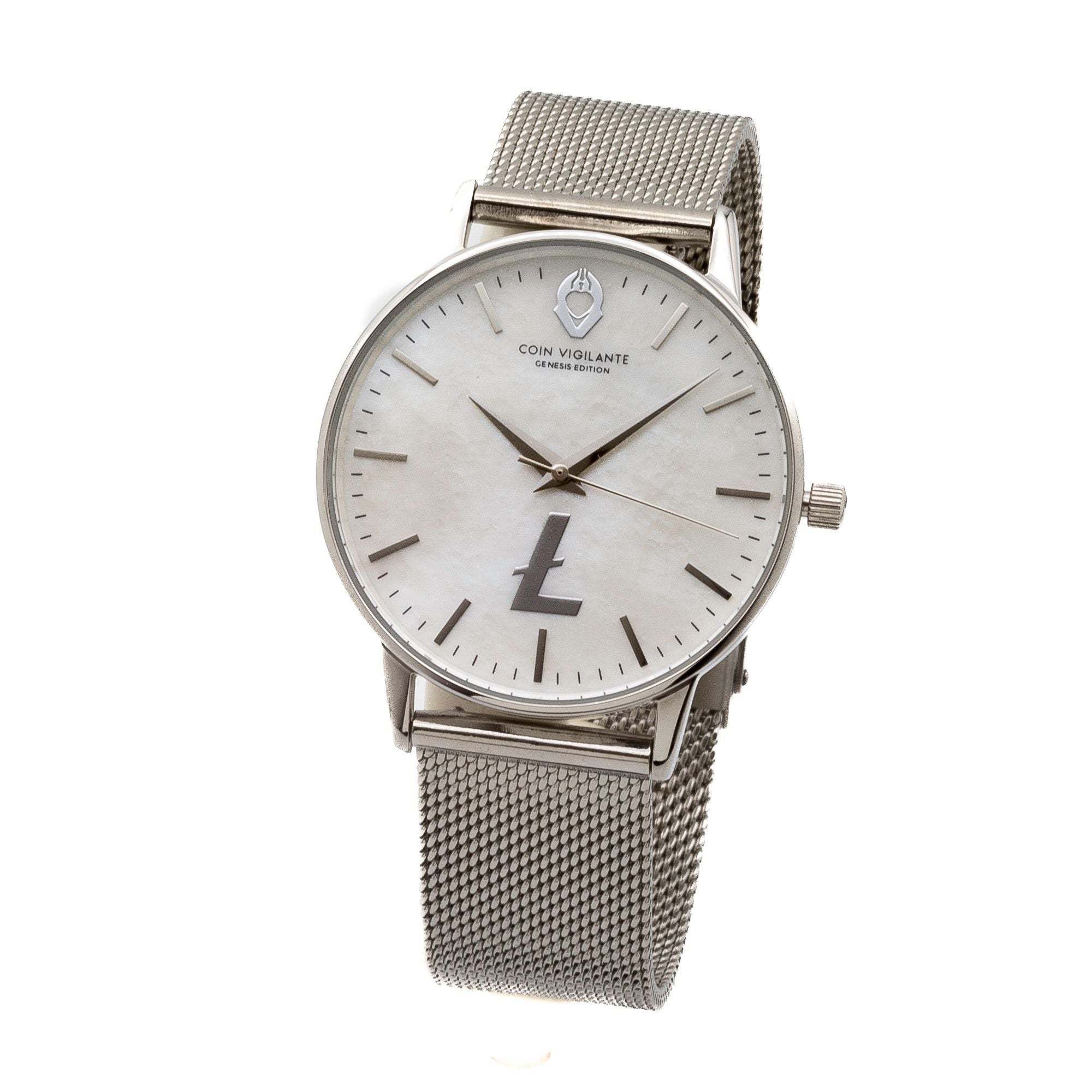 Coin Vigilante Genesis Silver Litecoin Watch for Women with NFT - Front view