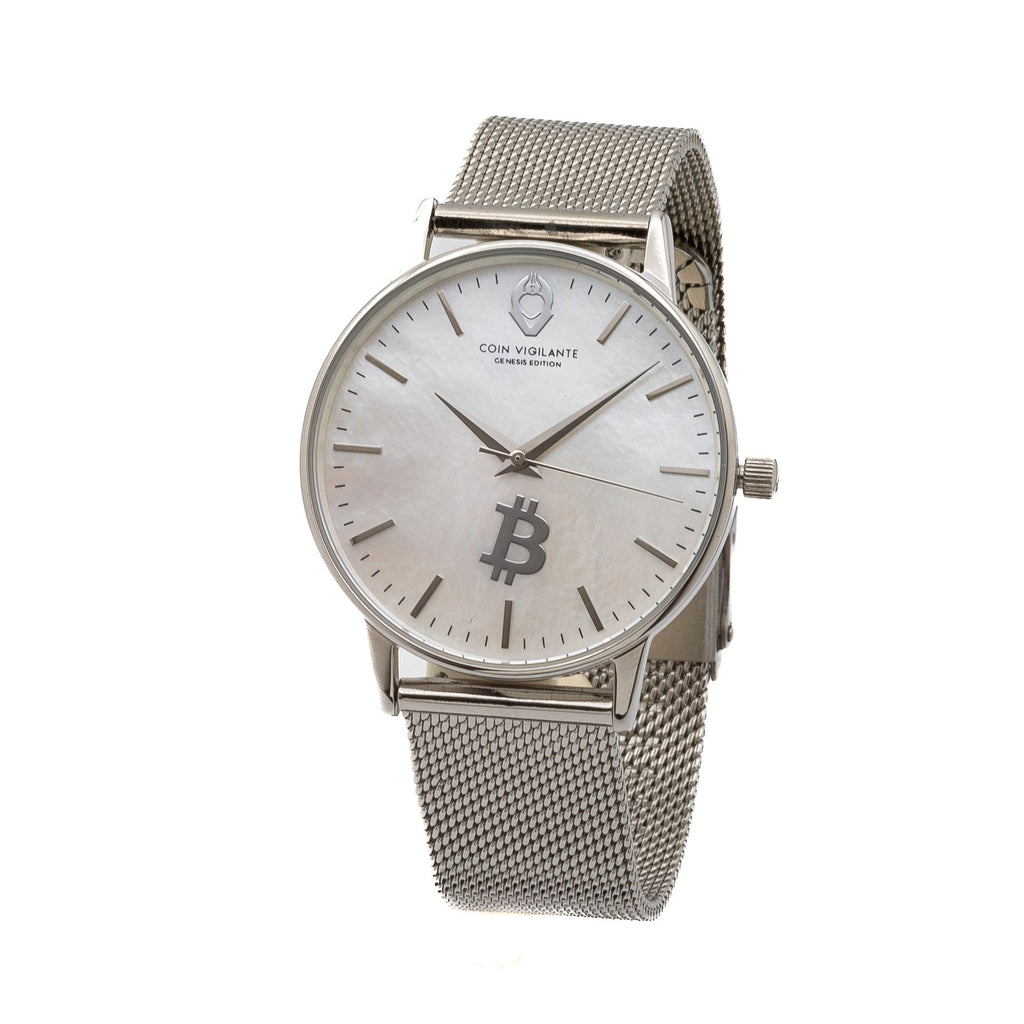 Coin Vigilante Genesis Edition Silver Bitcoin Watch for Women with NFT